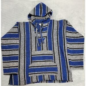 Vintage 90s Artesanias Mickey Mexican Baja Hoodie XL Blue Black Striped Drug Rug